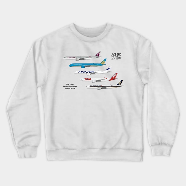 Airbus A350 First Five Customers Crewneck Sweatshirt by SteveHClark